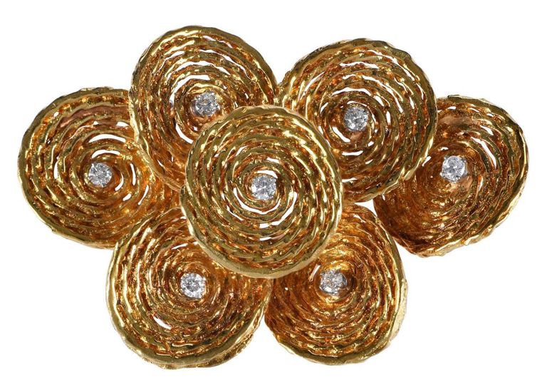 18k Yellow Gold Diamond Swirl Brooch