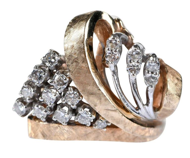 14k Yellow and White Gold Diamond Cocktail Ring