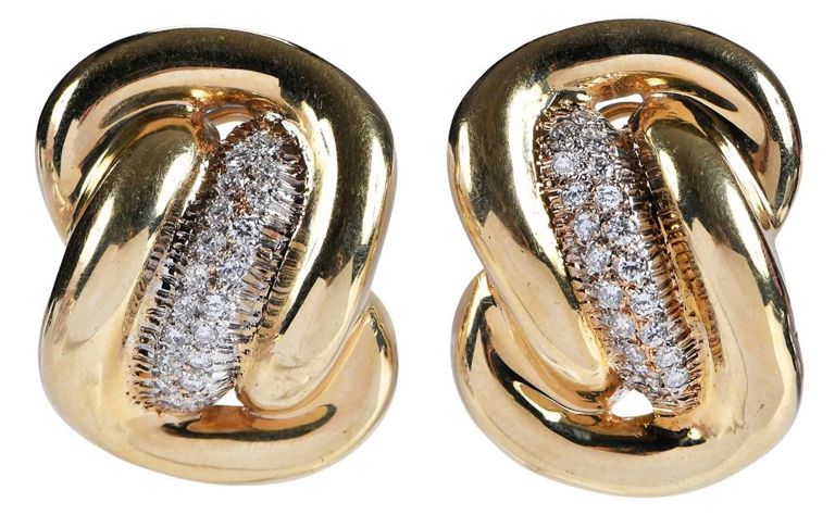 18k Gold Diamond Knot Earrings