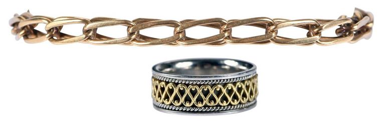 18k Gold and Platinum Bracelet and Band
