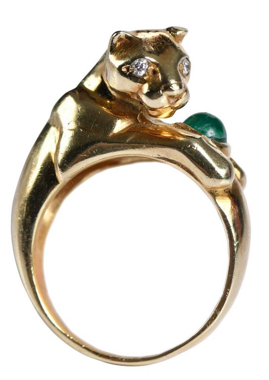 18k Gold Emerald and Diamond Panther Ring