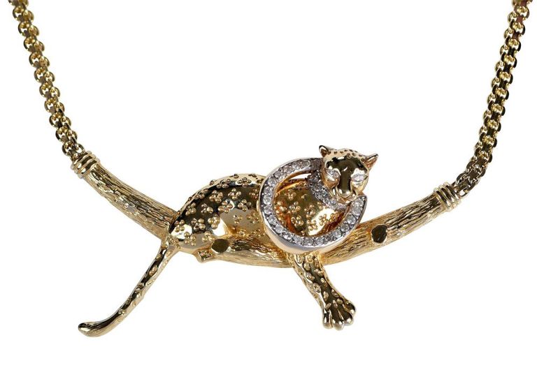 14k Gold Diamond Panther Necklace