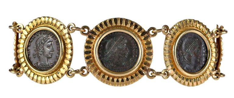 18k Gold Italian Roman Coin Link Bracelet