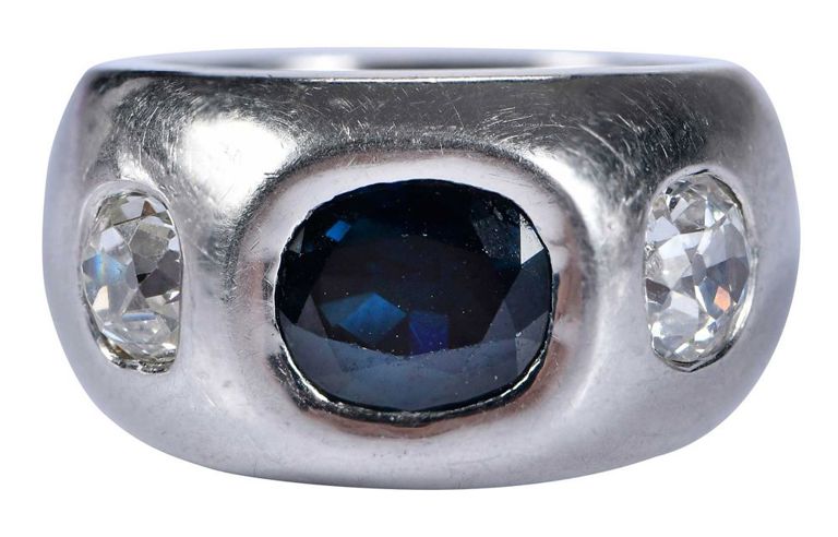 Platinum Blue Sapphire and Diamond Dome Ring