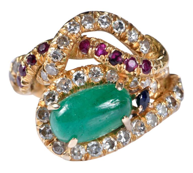 Emerald, Diamond, Sapphire, and Ruby Ring
