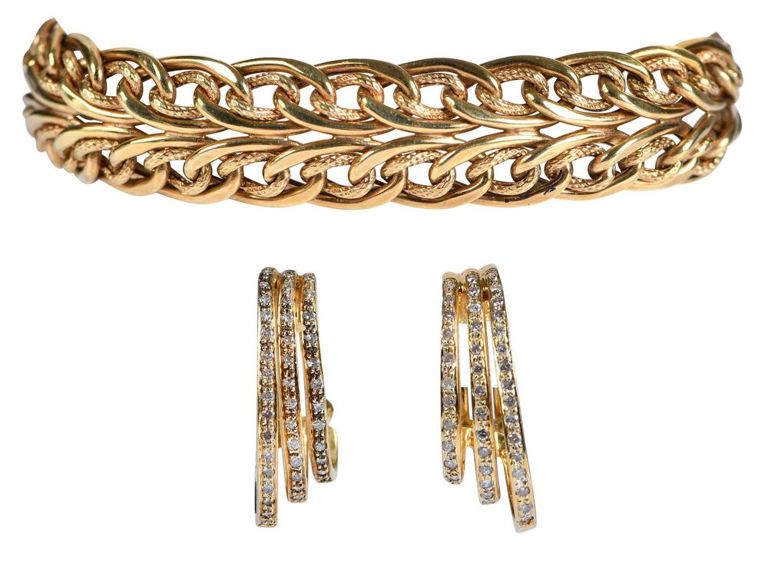 14k Gold Diamond Bracelet and Earrings