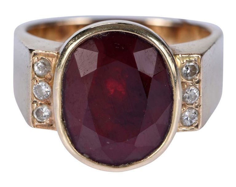 14k Gold Ruby and Diamond Men's Ring