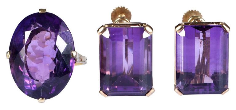 Amethyst Solitaire Ring and Earrings Set