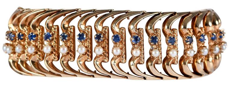 14k Gold Pearl and Sapphire Bracelet