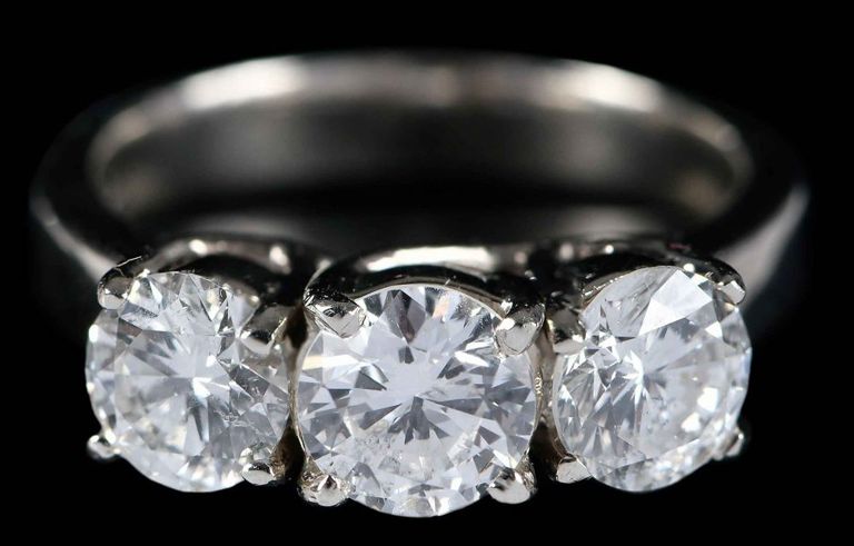 14k Gold Three Stone Diamond Ring