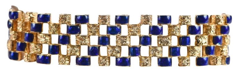 18k Gold Blue Enamel Link Bracelet