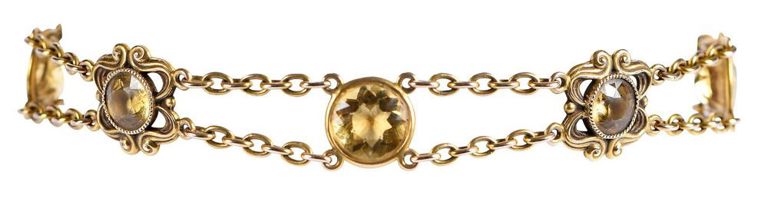 14k Gold Citrine Double Chain Bracelet
