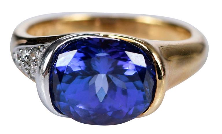 18k Gold Platinum Tanzanite and Diamond Ring