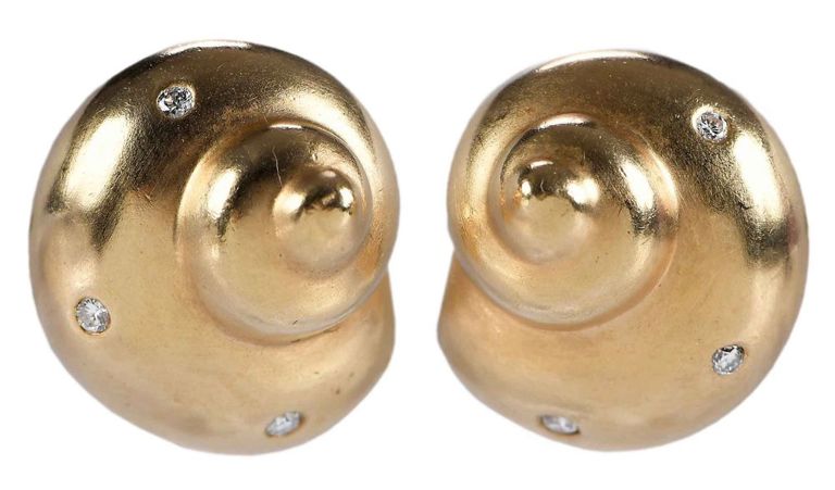 14k Gold Diamond Shell Earrings