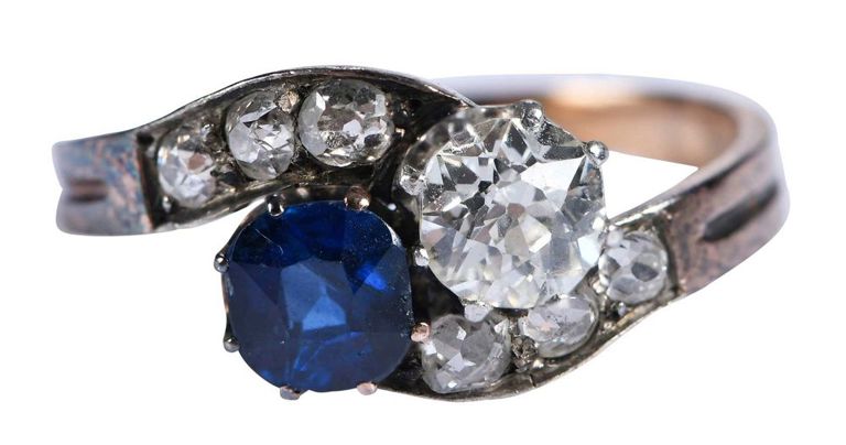 18k Gold Sapphire and Diamond Bypass Ring