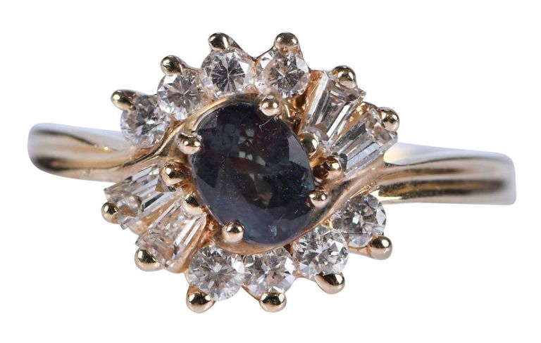 14k Gold Alexandrite and Diamond Ring