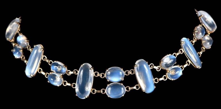 14k Gold Moonstone Double Chain Necklace