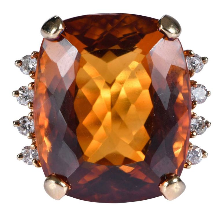 14k Gold Citrine and Diamond Ring