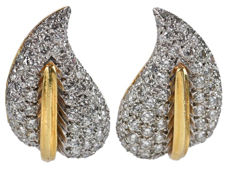 14k Gold Diamond Leaf Earrings