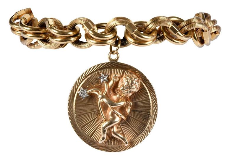 18k Gold Double Link Bracelet with 14k Gold Charm