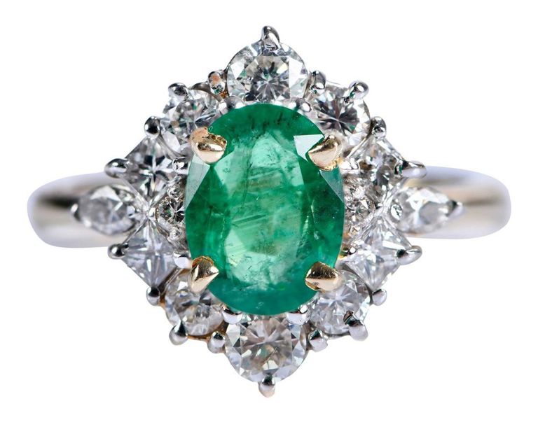 14k Gold Emerald and Diamond Ring