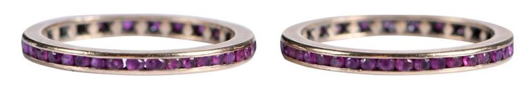 Set of 2 14k Gold Ruby Eternity Rings