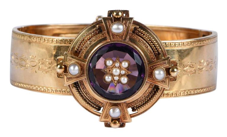 14k Gold Pearl and Amethyst Bracelet