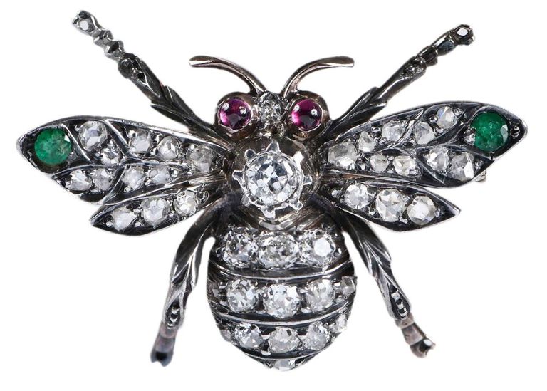 Diamond Ruby and Emerald Insect Brooch