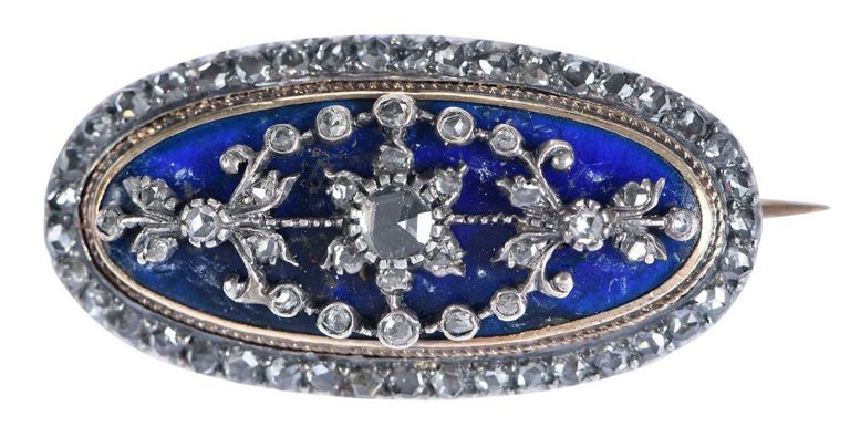9k Gold Diamond Enamel Brooch