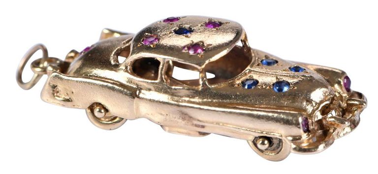 14k Gold Sapphire and Ruby Automobile Charm