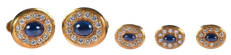 Blue Sapphire and Diamond Cufflink Stud Set
