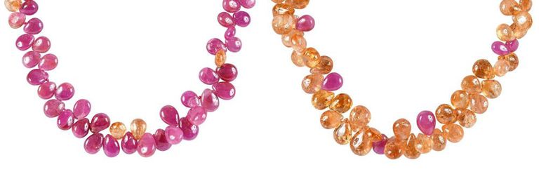 Set of 2 Topaz and Ruby Bead Necklaces