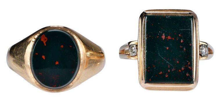 Set of 2 14k Gold Bloodstone Rings