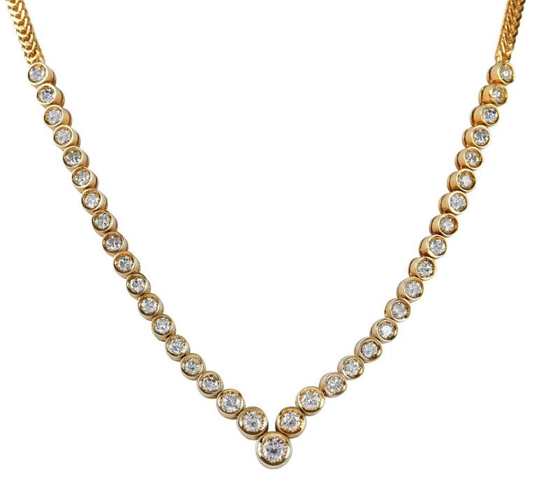 18k Gold Diamond Bezel Set Necklace