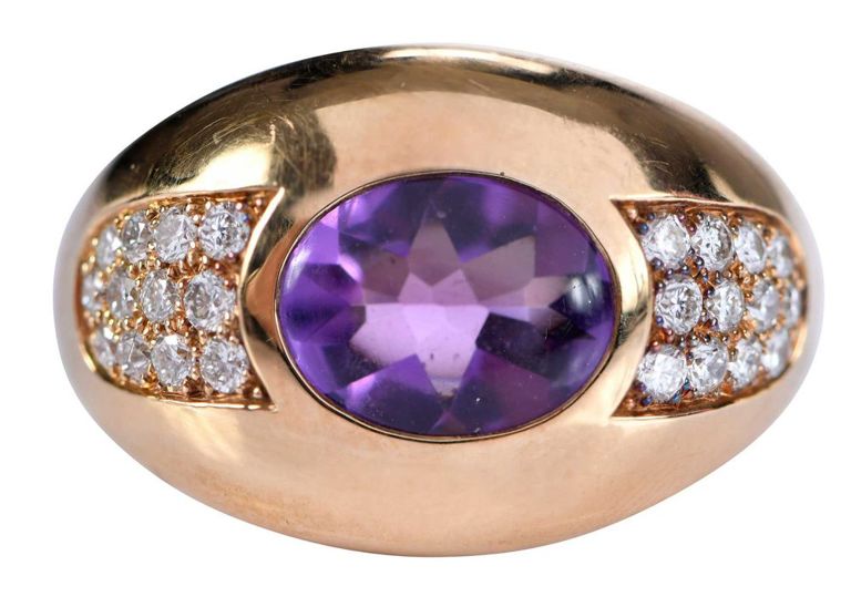 18k Gold Amethyst and Diamond Ring