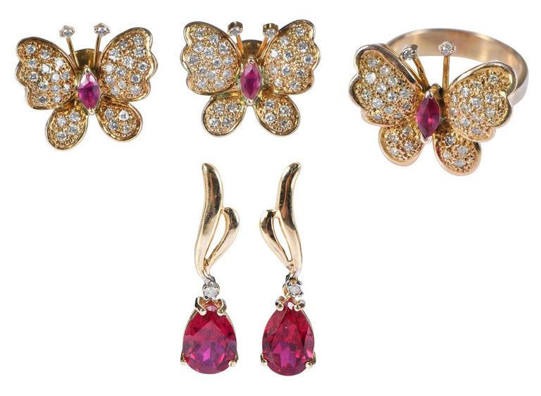 Diamond and Synthetic Ruby Jewelry
