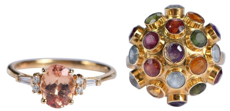 Set of 2 18k Gold Gemstone Rings