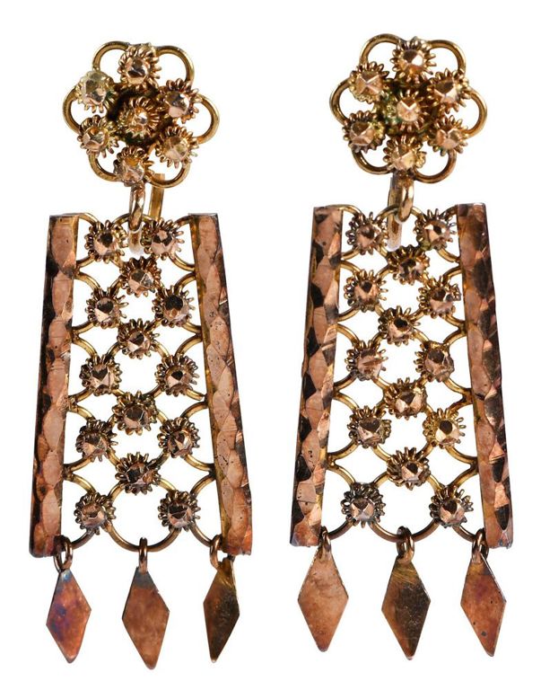 18k Gold Cannetille Cluster Earrings