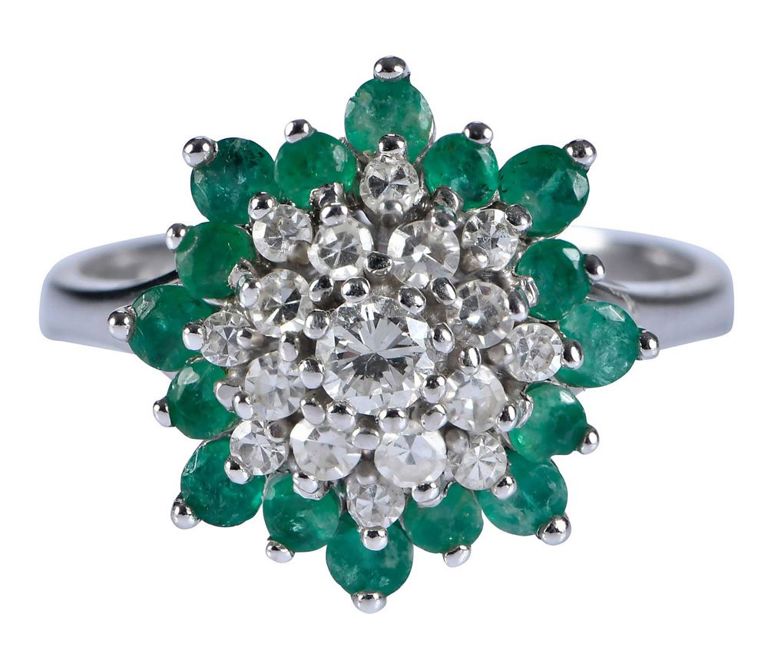 14k Gold Emerald and Diamond Floral Ring