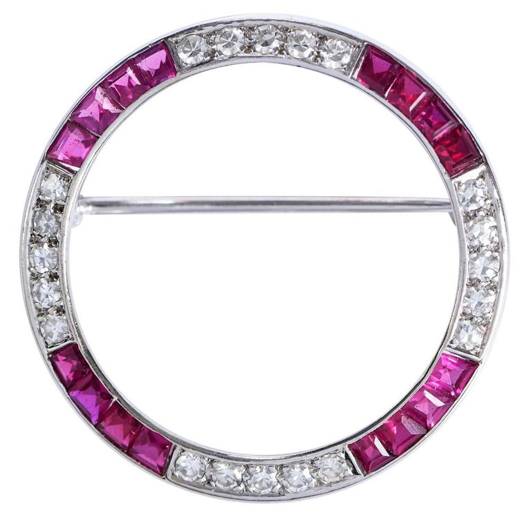 14k White Gold Ruby Brooch