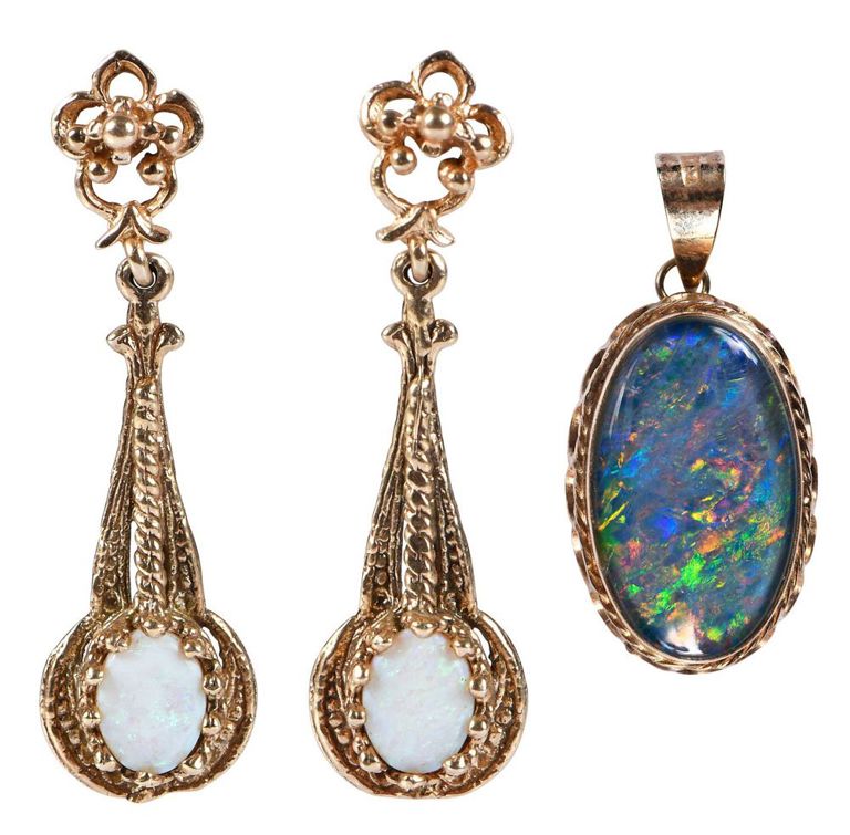 Set of Opal Earrings and Pendant