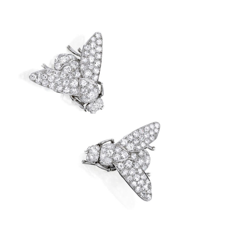 Pair of Platinum Diamond Brooches