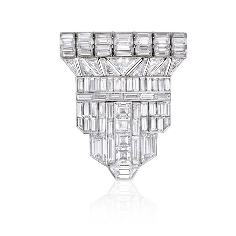 Platinum Diamond Brooch Necklace