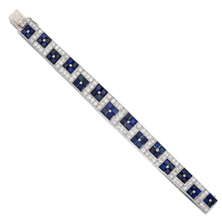 Platinum Sapphire and Diamond Bracelet