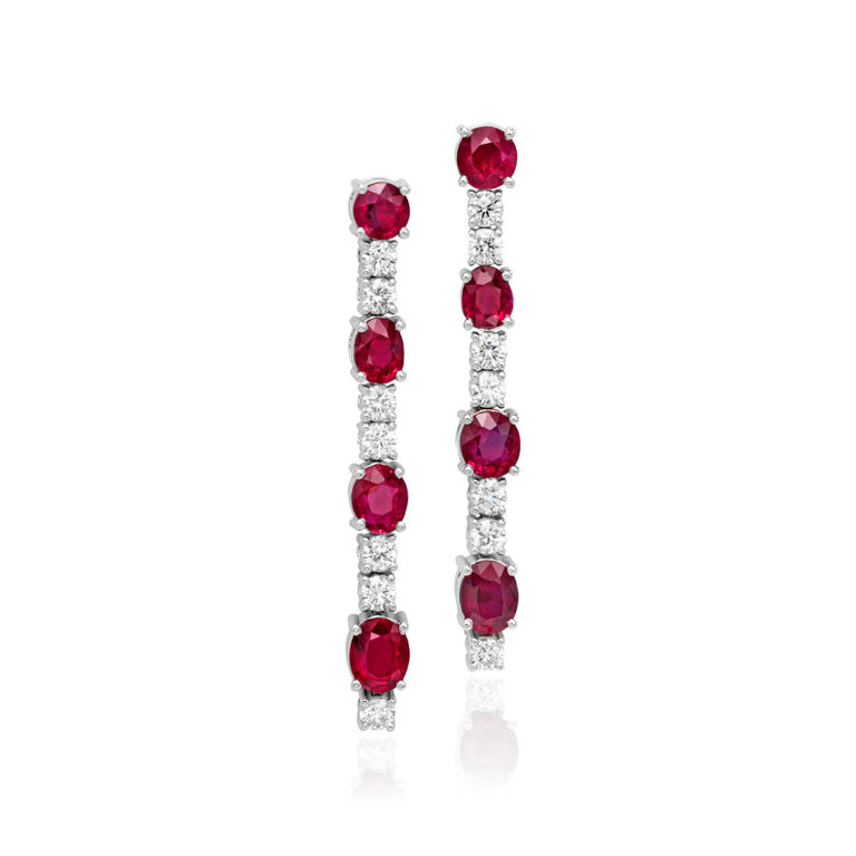 Pair of Platinum Ruby and Diamond Earrings