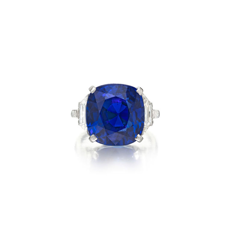 Platinum Sapphire and Diamond Ring