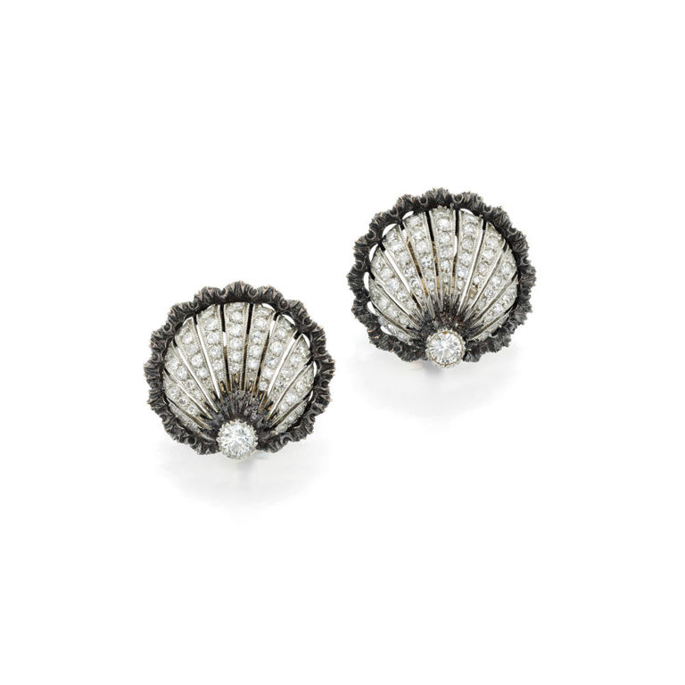 Pair of Silver Gold and Platinum Diamond Earrings