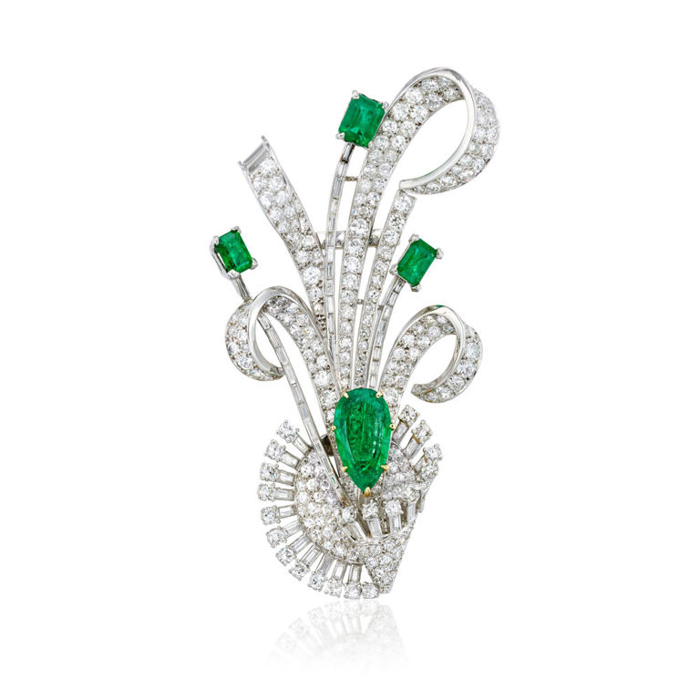 Emerald and Diamond Brooch
