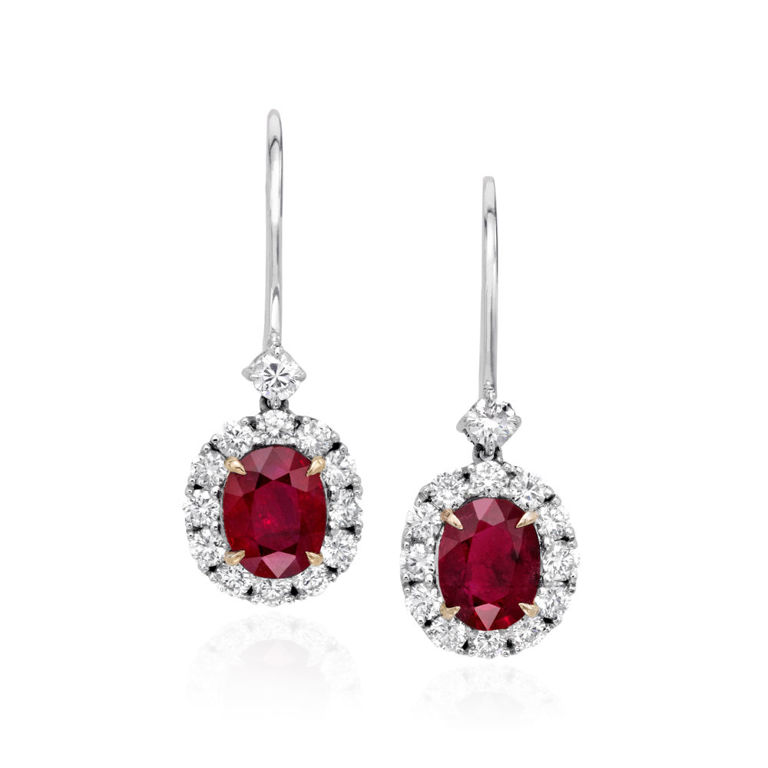 Pair of 18k Gold Ruby and Diamond Earrings