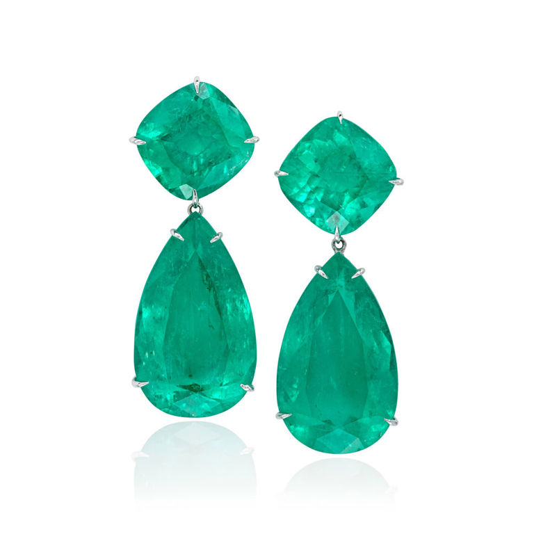 Pair of White Gold Emerald Earrings